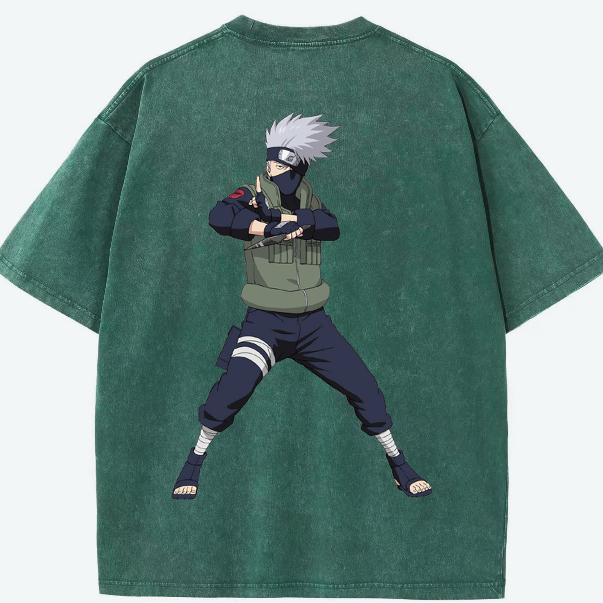 （画像用） NARUTO -ナルト- はたけ カカシ Hatake Kakashi 綿100% ヴィンテージ風 半袖Tシャツ（背面プリント）